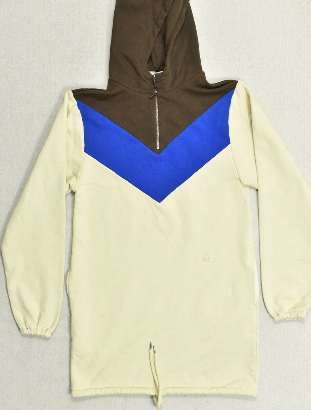 Tory Burch French Terry Hoodie Sweater Sz S Sesame Vivid Coal Colorblock 1/4 Zip